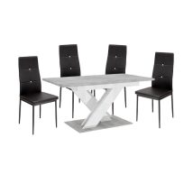   Maasix SWTG High Gloss White - Set de sufragerie din beton pentru 4 persoane cu scaune negre Elvira