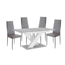   Maasix SWTG High Gloss White - Set de sufragerie din beton pentru 4 persoane cu scaune Grey Coleta