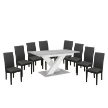   Maasix SWTG High Gloss White - Set de sufragerie din beton pentru 8 persoane cu scaune Gri Vanda