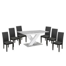   Maasix SWTG High Gloss White - Set de sufragerie din beton pentru 6 persoane cu scaune Gri Vanda