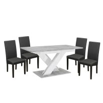   Set de sufragerie Maasix SWTG High Gloss Concrete pentru 4 persoane cu scaune Grey Vanda