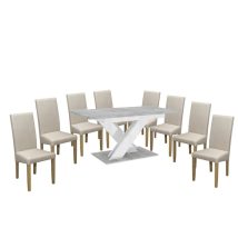   Maasix SWTG High Gloss White - Set de sufragerie din beton pentru 8 persoane cu scaune Bej Vanda