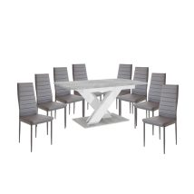   Maasix SWTG High Gloss White - Set de sufragerie din beton pentru 8 persoane cu scaune Grey Coleta