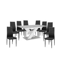   Maasix SWTG High Gloss White - Set de sufragerie din beton pentru 8 persoane cu scaune negru Coleta