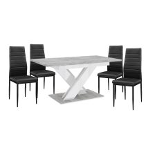   Maasix SWTG High Gloss White - Set de sufragerie din beton pentru 4 persoane cu scaune negru Coleta