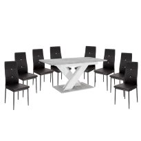   Maasix SWTG High Gloss White - Set de sufragerie din beton pentru 8 persoane cu scaune negre Elvira