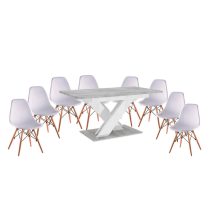   Maasix SWTG High Gloss White - Set de sufragerie din beton pentru 8 persoane cu scaune Didier albe