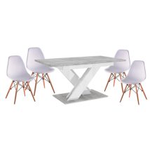   Maasix SWTG High Gloss White - Set de sufragerie din beton pentru 4 persoane cu scaune Didier albe