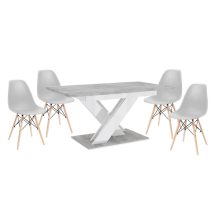   Maasix SWTG High Gloss White - Set de sufragerie din beton pentru 4 persoane cu scaune Didier gri