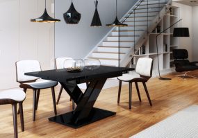   Maasix Bkg Masă de sufragerie extensibilă cu 4-6 locuri, lucioasă, neagră