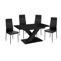   Set de sufragerie pentru 4 persoane Maasix BKG High Gloss negru cu scaune negru Elvira