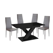   Set de sufragerie pentru 4 persoane Maasix BKG High Gloss negru cu scaune Grey Coleta