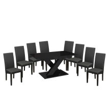   Set de sufragerie pentru 8 persoane Maasix BKG High Gloss negru cu scaune Grey Vanda
