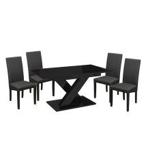   Set de sufragerie pentru 4 persoane Maasix BKG High Gloss negru cu scaune Grey Vanda