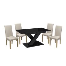   Set de sufragerie pentru 4 persoane Maasix BKG High Gloss negru cu scaune Beige Vanda