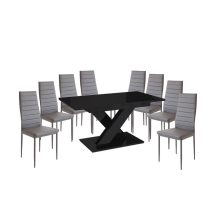   Set de sufragerie pentru 8 persoane Maasix BKG High Gloss negru cu scaune Grey Coleta