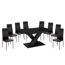   Set de sufragerie pentru 8 persoane Maasix BKG High Gloss negru cu scaune negru Elvira