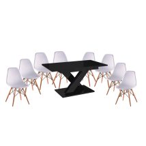   Set de sufragerie Maasix BKG High Gloss negru pentru 8 persoane cu scaune Didier albe