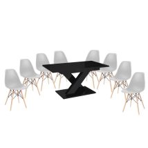   Set de sufragerie pentru 8 persoane Maasix BKG High Gloss negru cu scaune Gray Didier