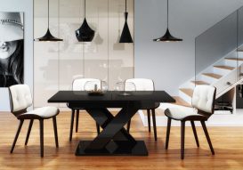 Maasix Bkg Masă de sufragerie extensibilă cu 4-6 locuri, lucioasă, neagră