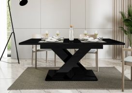 Maasix Bkg Masă de sufragerie extensibilă cu 4-6 locuri, lucioasă, neagră