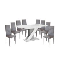   Set de sufragerie Maasix WGS gri-alb lucios Z pentru 8 persoane cu scaune Grey Coleta