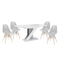   Set de sufragerie Maasix WGS gri-alb lucios Z pentru 4 persoane cu scaune Didier gri