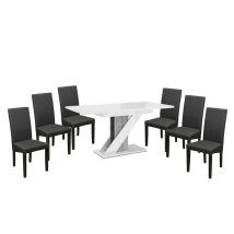   Set de sufragerie Maasix WGS gri-alb lucios Z pentru 6 persoane cu scaune gri Vanda