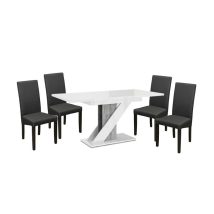   Set de sufragerie Maasix WGS gri-alb lucios Z pentru 4 persoane cu scaune gri Vanda
