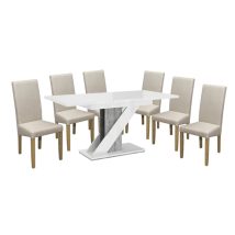   Set de sufragerie Maasix WGS gri-alb lucios Z pentru 6 persoane cu scaune bej Vanda