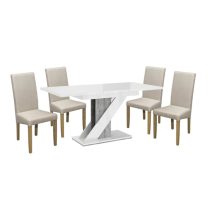   Set de sufragerie Maasix WGS gri-alb lucios Z pentru 4 persoane cu scaune Bej Vanda
