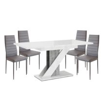   Set de sufragerie pentru 4 persoane Maasix WGS gri-alb lucios Z cu scaune Grey Coleta