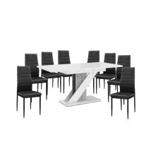   Set de sufragerie Maasix WGS gri-alb lucios Z pentru 8 persoane cu scaune negru Coleta