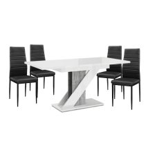   Set de sufragerie Maasix WGS gri-alb lucios Z pentru 4 persoane cu scaune negru Coleta