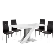   Set de sufragerie Maasix WGS gri-alb lucios Z pentru 4 persoane cu scaune negre Elvira