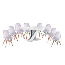   Set de sufragerie Maasix WGS gri-alb lucios Z pentru 8 persoane cu scaune Didier albe