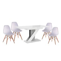   Set de sufragerie Maasix WGS gri-alb lucios Z pentru 4 persoane cu scaune Didier albe