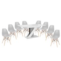   Set de sufragerie Maasix WGS gri-alb lucios Z pentru 8 persoane cu scaune Didier gri