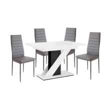   Set de sufragerie pentru 4 persoane Maasix WGBS alb-negru lucios cu scaune Grey Coleta