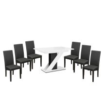   Set de sufragerie Maasix WGBS alb-negru lucios pentru 6 persoane cu scaune Gri Vanda