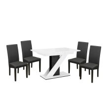   Set de sufragerie pentru 4 persoane Maasix WGBS alb-negru lucios cu scaune Gri Vanda