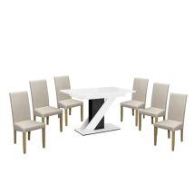   Set de sufragerie Maasix WGBS alb-negru lucios pentru 6 persoane cu scaune Bej Vanda