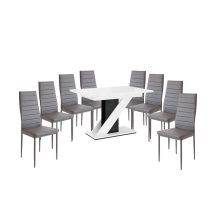   Set de sufragerie Maasix WGBS alb-negru lucios pentru 8 persoane cu scaune Coleta gri