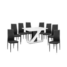   Set de sufragerie Maasix WGBS alb-negru lucios pentru 8 persoane cu scaune negru Coleta