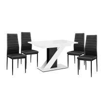   Set de sufragerie Maasix WGBS alb-negru lucios pentru 4 persoane cu scaune Coleta negru