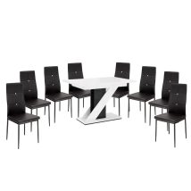  Set de sufragerie Maasix WGBS alb-negru lucios pentru 8 persoane cu scaune negru Elvira