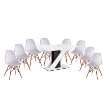   Set de sufragerie Maasix WGBS alb-negru lucios pentru 8 persoane cu scaune Didier albe