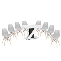   Maasix WGBS Set de sufragerie alb-negru lucios pentru 8 persoane cu scaune Didier gri