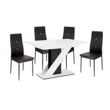   Set de sufragerie pentru 4 persoane Maasix WGBS High Gloss alb-negru cu scaune negru Elvira