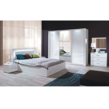   Set dormitor (Dulap+Pat 160x200+2x noptiere), alb/alb lucios HG, ASIENA